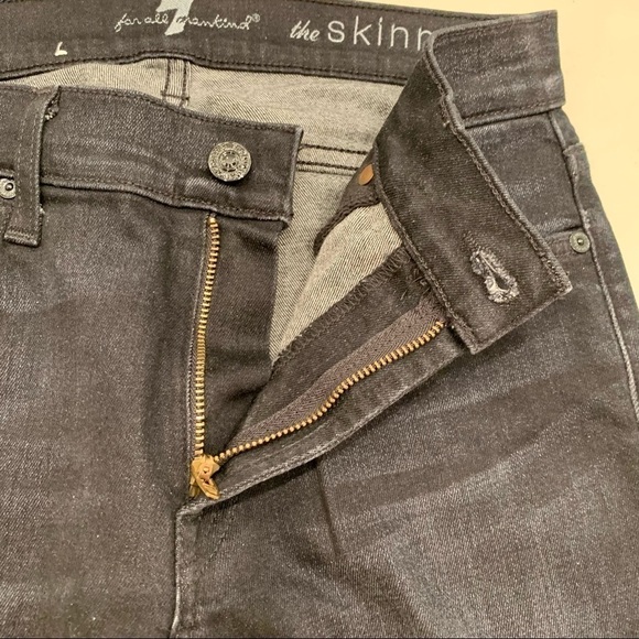 7 For All Mankind Jeans Adult 27 Black Denim Distressed The Skinny Women’s - Picture 8 of 10